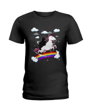 Black Cat Riding Unicorn Ladies T-Shirt thumbnail