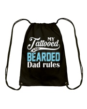 Tattooed and bearded Dad rules Drawstring Bag tile