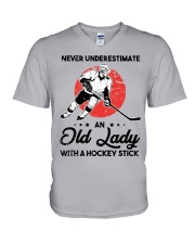 Old lady with a hockey stick V-Neck T-Shirt thumbnail
