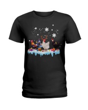 Three Chickens Christmas Ladies T-Shirt tile