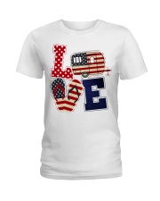 Love camping american flag Ladies T-Shirt tile