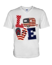Love camping american flag V-Neck T-Shirt tile
