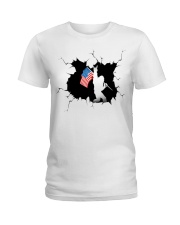 Bigfoot and American Flag 3 Ladies T-Shirt tile
