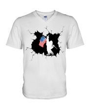 Bigfoot and American Flag 3 V-Neck T-Shirt tile