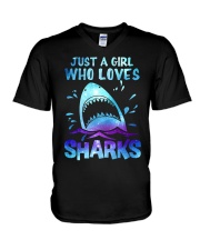Just a girl who loves sharks V-Neck T-Shirt tile