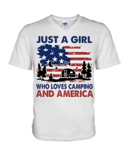 Just A Girl Who Loves Camping Independence Day V-Neck T-Shirt tile
