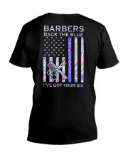 Barbers Back The Blue 2 Sides V-Neck T-Shirt tile