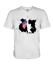 Bigfoot And American Flag V-Neck T-Shirt tile