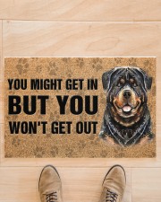 Rottweiler You Might Get In But You Won'T Get Out Doormat 22.5" x 15" aos-doormat-22-5x15-lifestyle-front-02