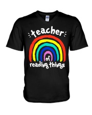 Teacher of reading things V-Neck T-Shirt tile