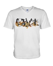 Hairdresser Vintage Flower Tools V-Neck T-Shirt tile