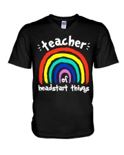 Teacher of headstart things V-Neck T-Shirt tile
