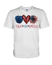 Teach Love America - Apple Heart Sunflower V-Neck T-Shirt tile