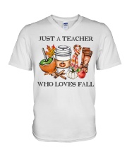 Just A Teacher Who Loves Fall V-Neck T-Shirt tile