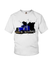 Blue Peterbilt Tractor Crack Sticker Youth T-Shirt tile