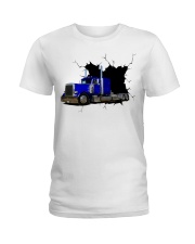 Blue Peterbilt Tractor Crack Sticker Ladies T-Shirt tile