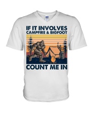 Bigfoot And Campfire V-Neck T-Shirt tile