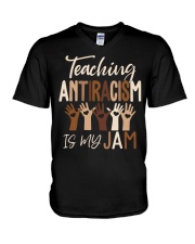 Teaching Antiracism is my jam V-Neck T-Shirt tile