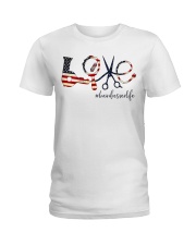 Love Hairdresser American Flag Ladies T-Shirt tile