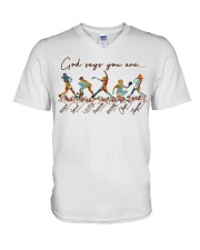 God Says You Are Softball V-Neck T-Shirt tile