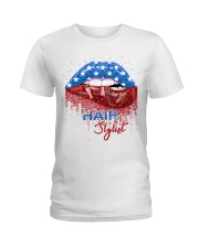 Hair Stylist Independence Day Ladies T-Shirt tile