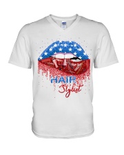 Hair Stylist Independence Day V-Neck T-Shirt tile