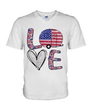 Love Camping Independence Day V-Neck T-Shirt tile