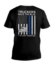 Trucker Back The Blue 2 Sides V-Neck T-Shirt tile