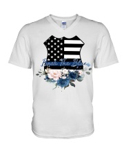 Police Back The Blue Watercolor V-Neck T-Shirt tile