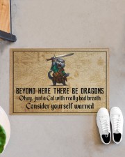 Cat Sword Beyond Here There Be Dragons Doormat 22.5" x 15" aos-doormat-22-5x15-lifestyle-front-07