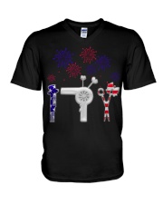 Hairdresser American Independence Day V-Neck T-Shirt tile