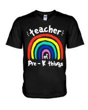Teacher of Pre-K things V-Neck T-Shirt tile