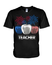 Teacher Independence Day V-Neck T-Shirt tile