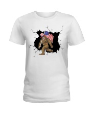Bigfoot and American Flag 2 Ladies T-Shirt tile