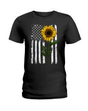American Flag Sunflower Hippie Distressed No2 Ladies T-Shirt thumbnail