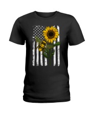 American Flag Sunflower Bee Ladies T-Shirt thumbnail