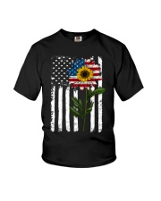 Disstresed American Flag Sunflower Youth T-Shirt thumbnail