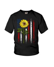 American Flag Sunflower Blue Star Red Line Youth T-Shirt thumbnail