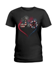Butterfly Love Sunflower American Flag Ladies T-Shirt thumbnail