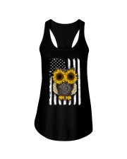 American Flag Sunflower Owl Ladies Flowy Tank thumbnail