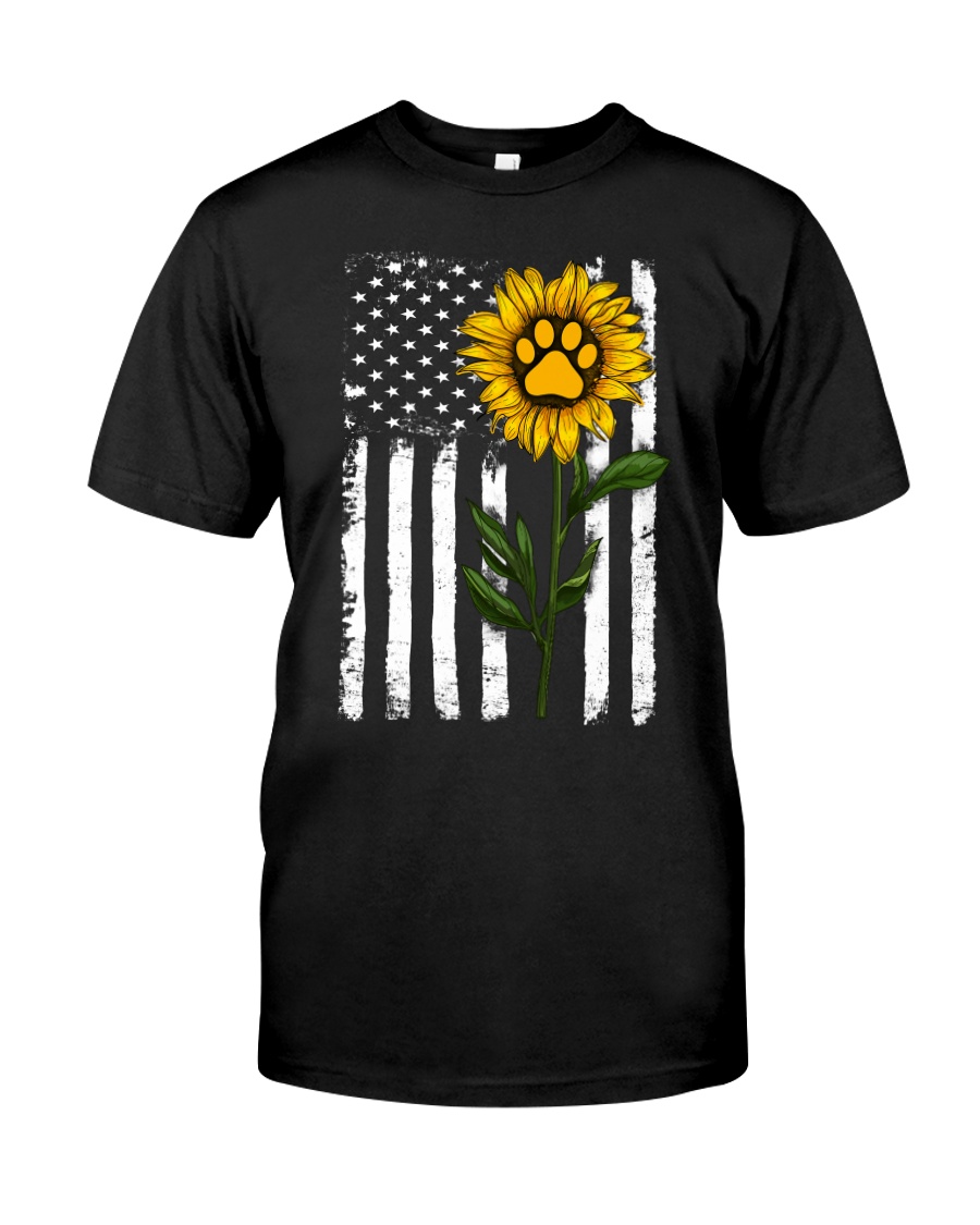 American Flag Sunflower Paw Classic T-Shirt
