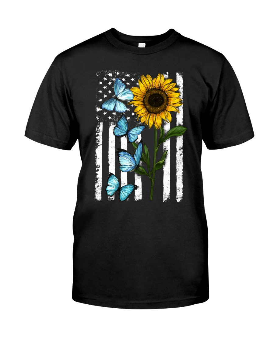 American Flag Sunflower Butterfly Classic T-Shirt