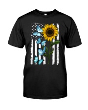 American Flag Sunflower Butterfly Classic T-Shirt front
