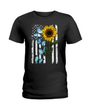 American Flag Sunflower Butterfly Ladies T-Shirt thumbnail
