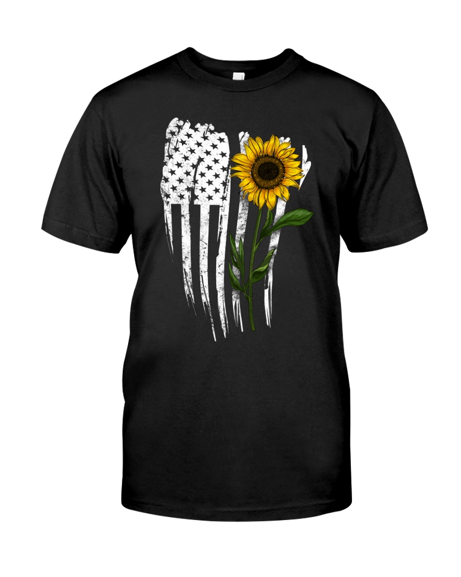 Curved American Flag Sunflower Classic T-Shirt