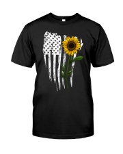 Curved American Flag Sunflower Classic T-Shirt front