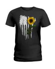 Curved American Flag Sunflower Ladies T-Shirt thumbnail