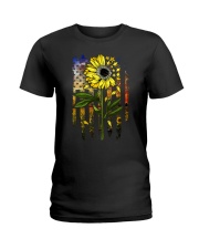 American Flag Star Sunflower Field Ladies T-Shirt thumbnail