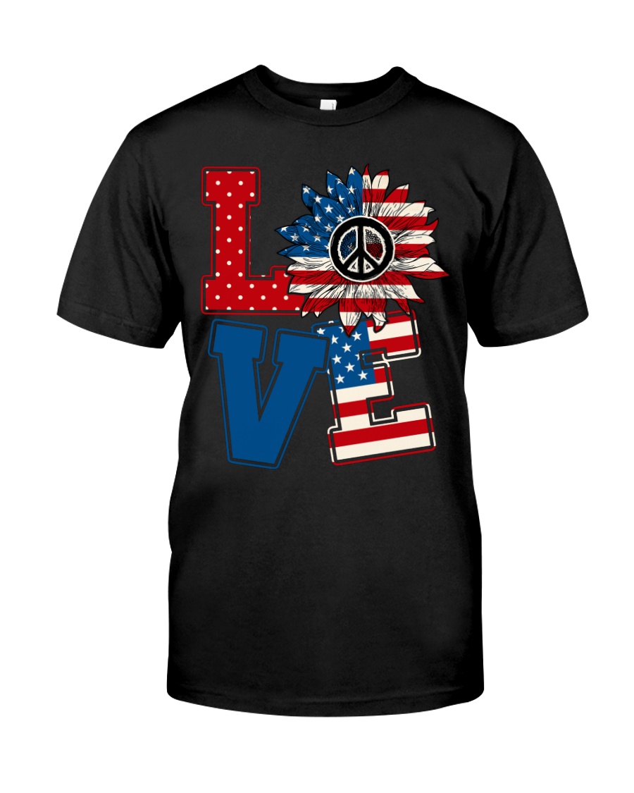 LOVE Sunflower American Flag Classic T-Shirt