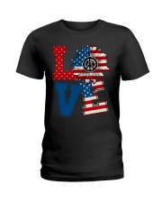 LOVE Sunflower American Flag Ladies T-Shirt thumbnail